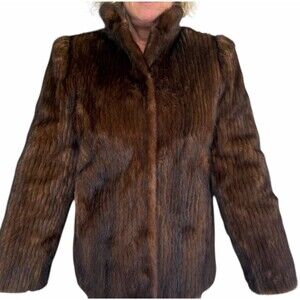Vtg Women’s Mink Corded Chesnut Brown Jacket Aprés-Ski Style Winter Small Coat